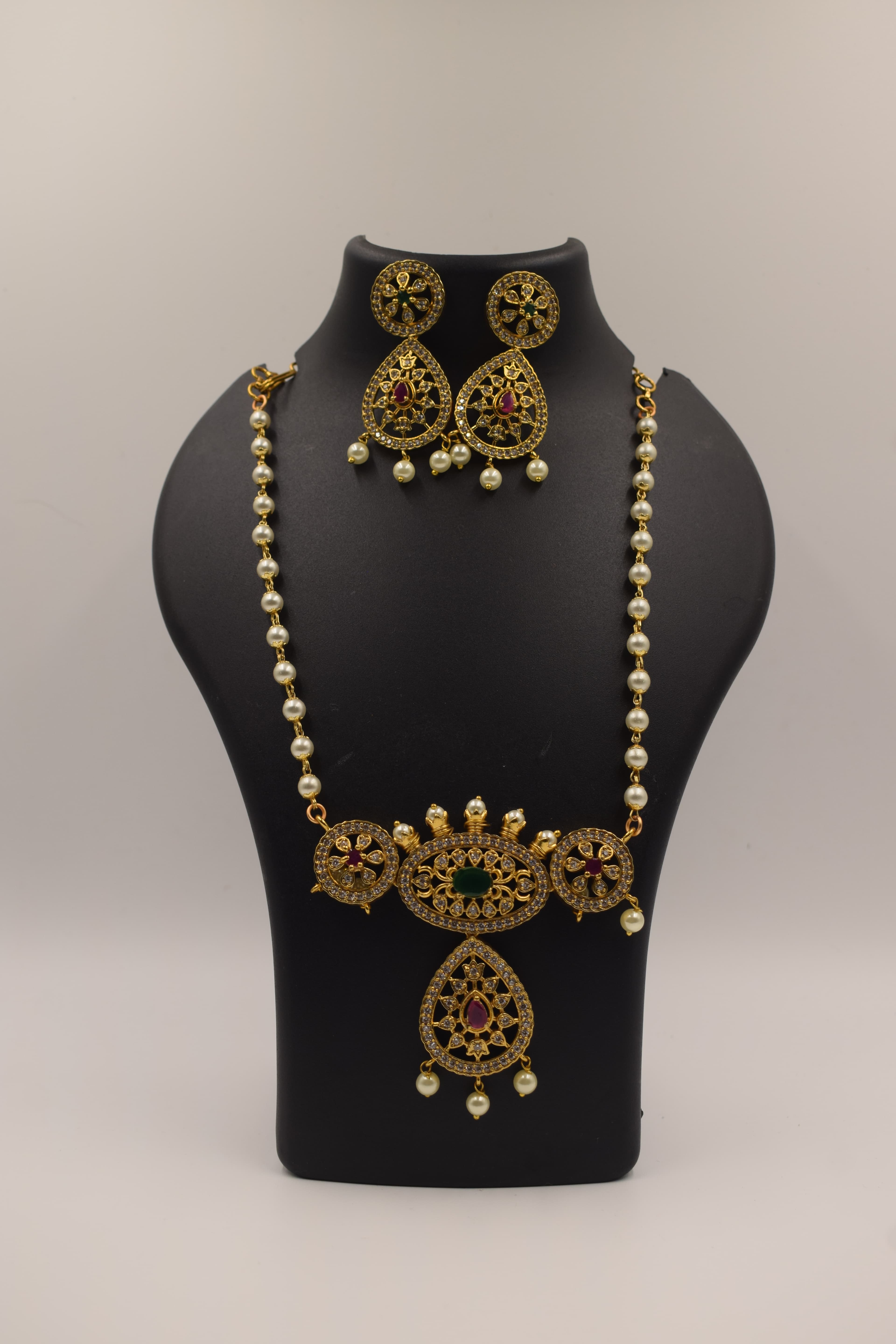 Bellissima Boutique Pune - AD Necklace with Pearl Drops