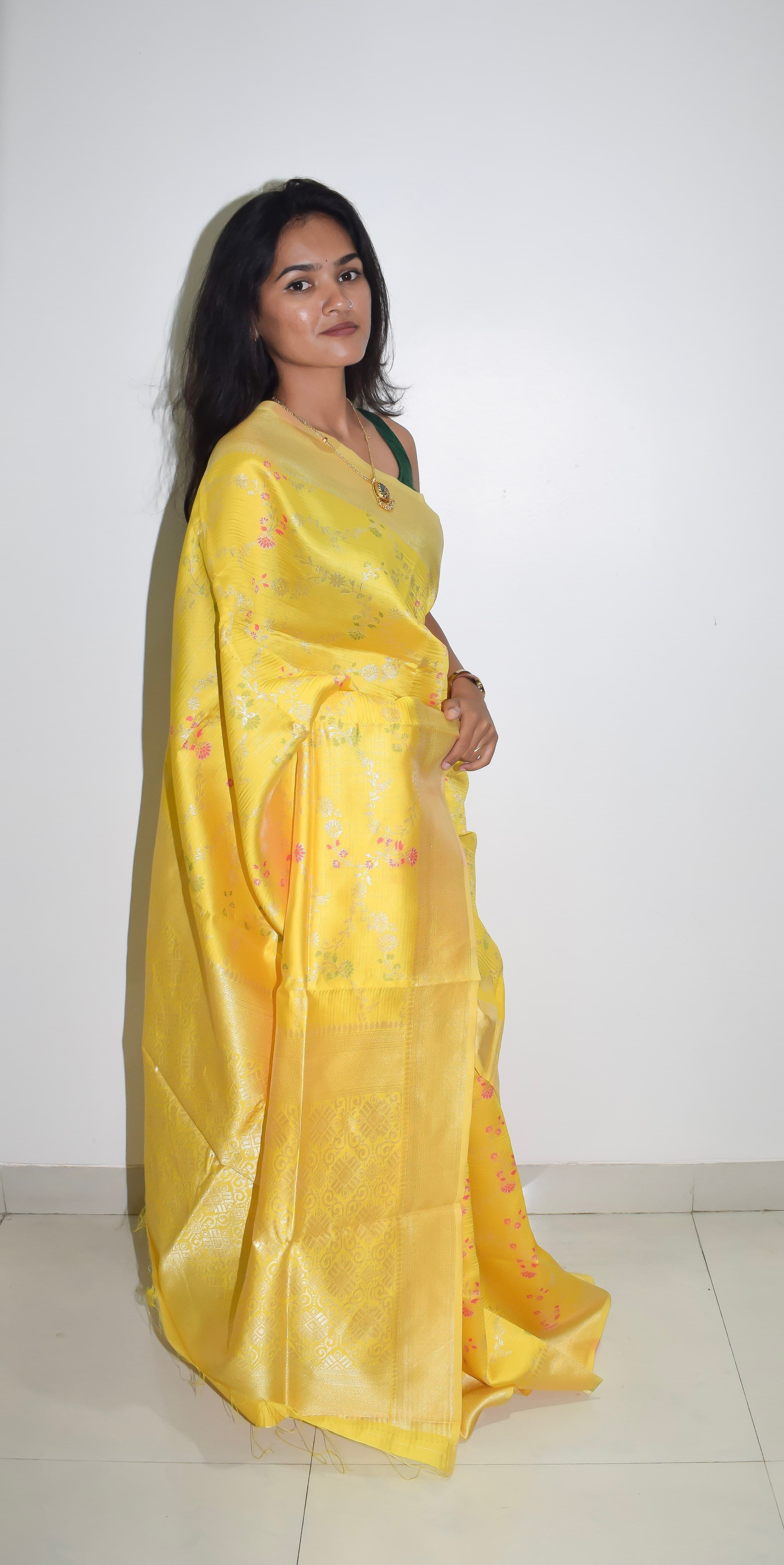 Bellissima Boutique Pune - Yellow Semi Silk Saree thumbnail 4