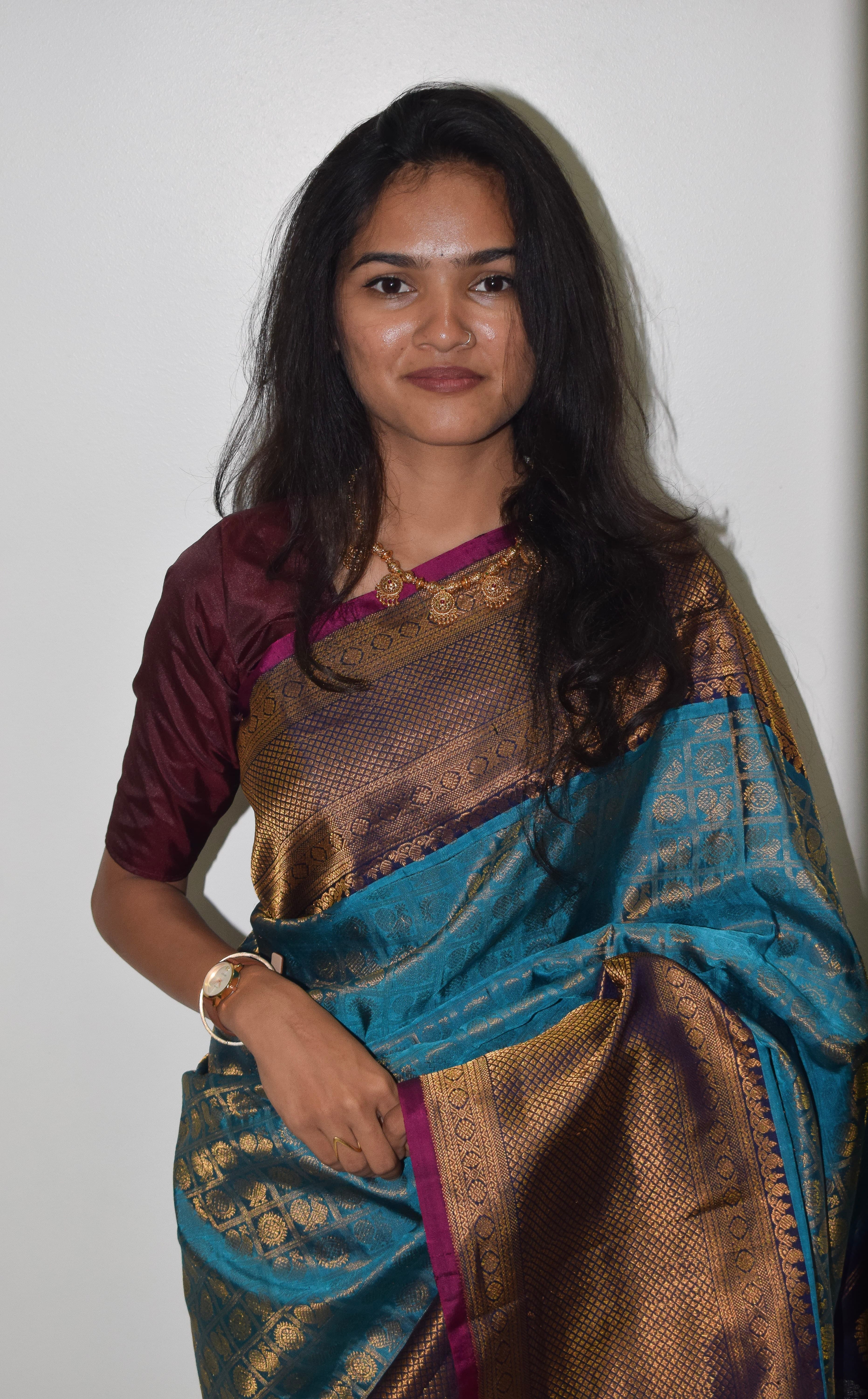 Bellissima Boutique Pune - Pure Gadwal Peacock Blue Saree thumbnail 3