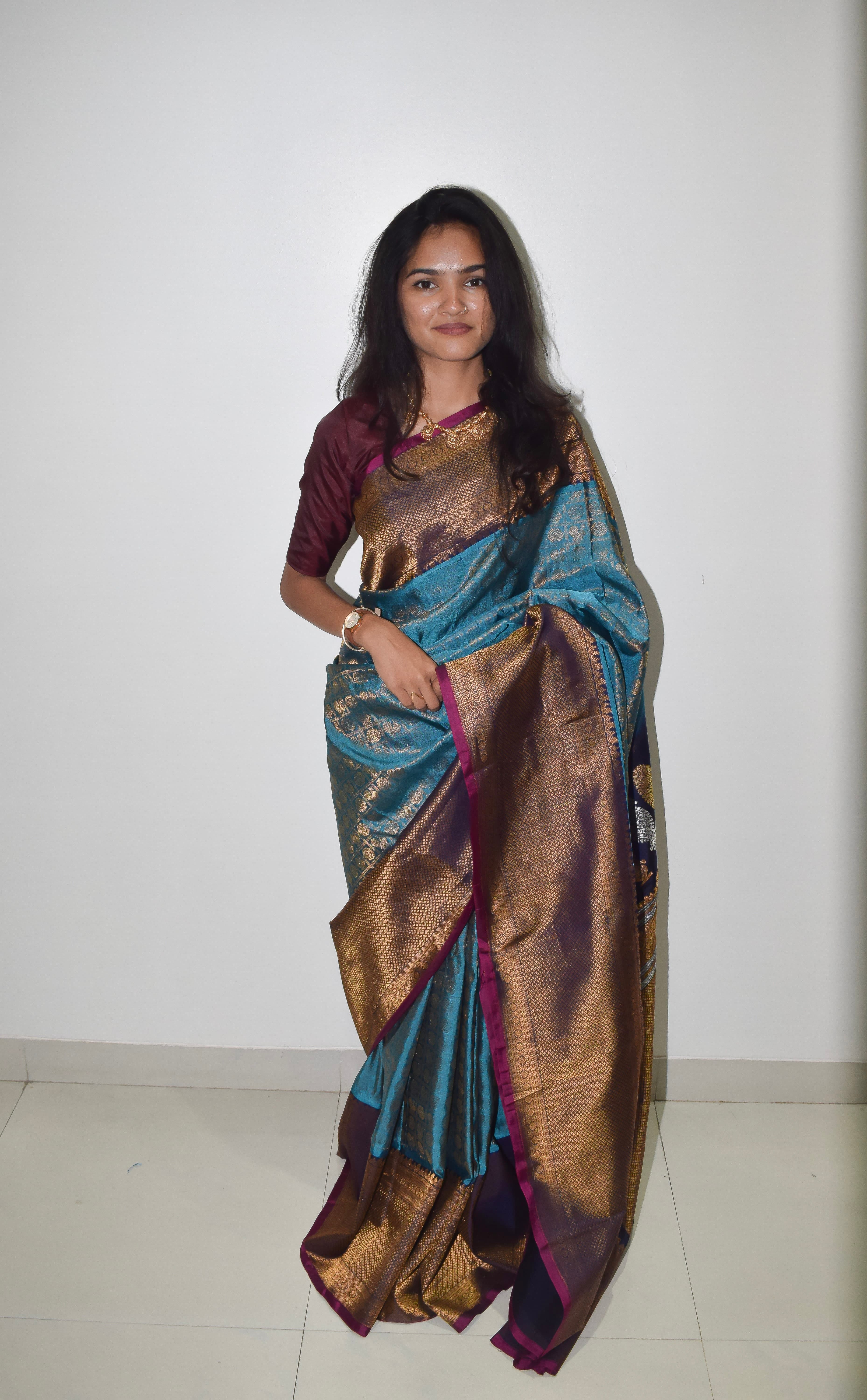 Bellissima Boutique Pune - Pure Gadwal Peacock Blue Saree