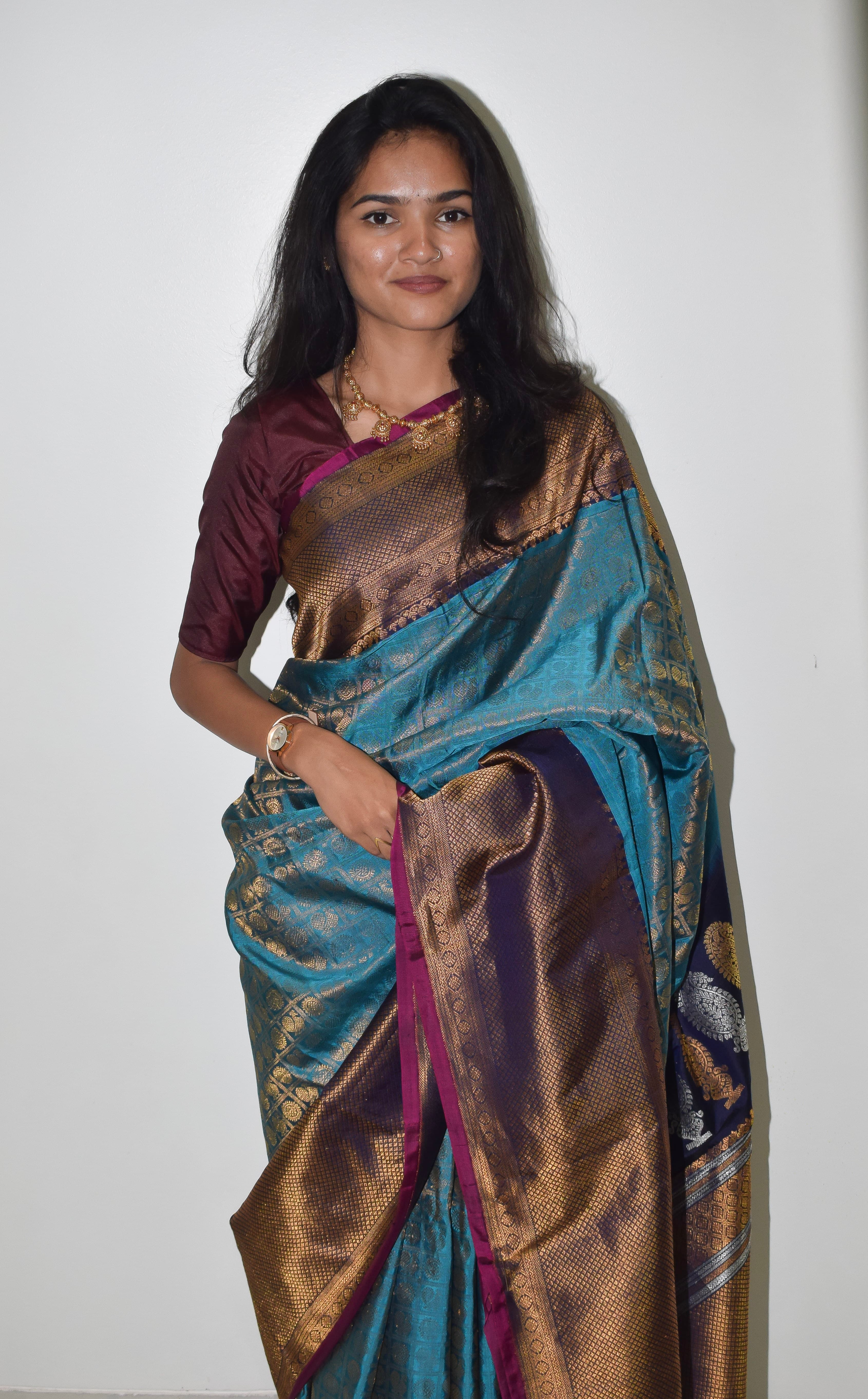 Bellissima Boutique Pune - Pure Gadwal Peacock Blue Saree thumbnail 4