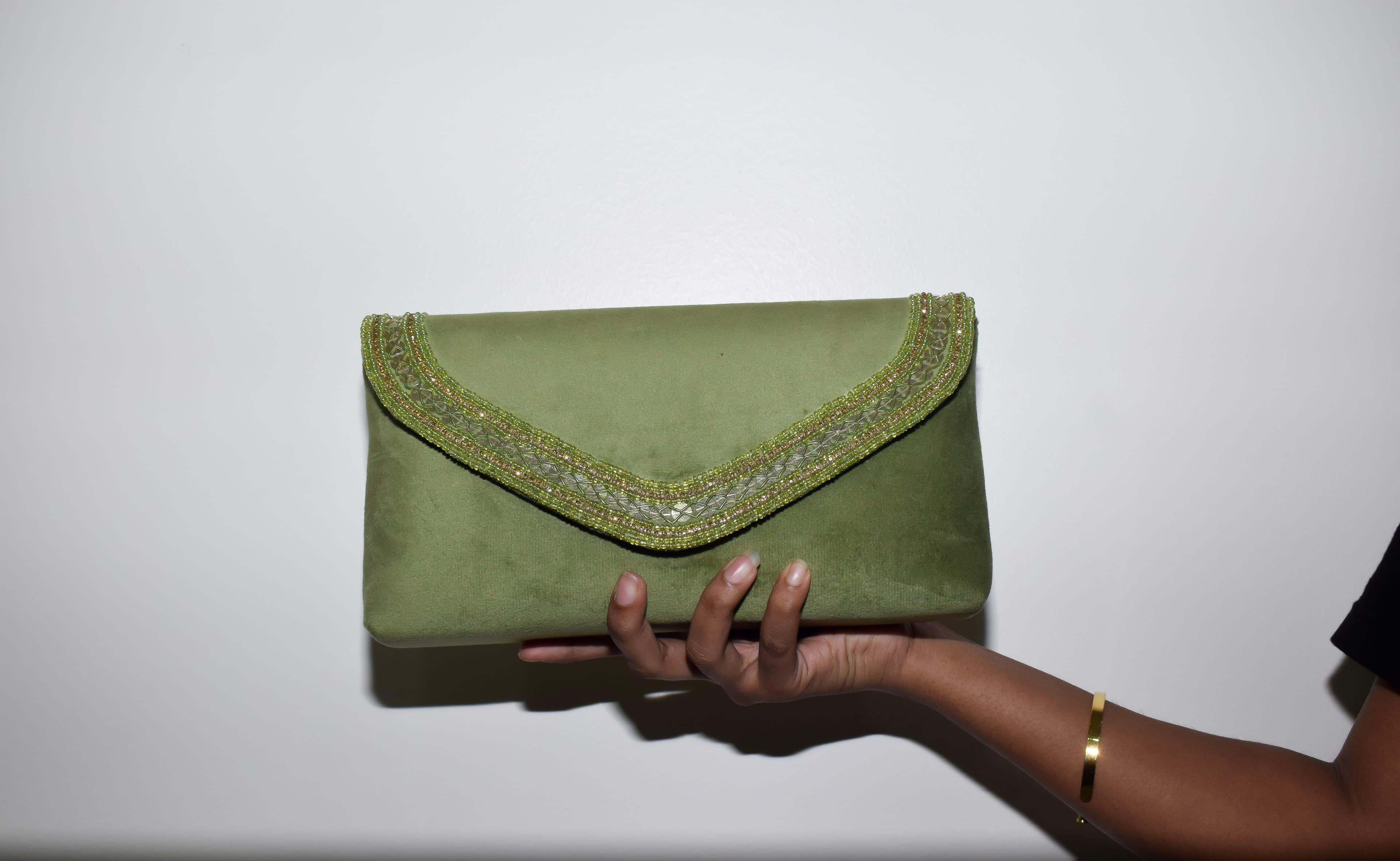 Bellissima Boutique Pune - Functional Green Velvet Clutch with Sling