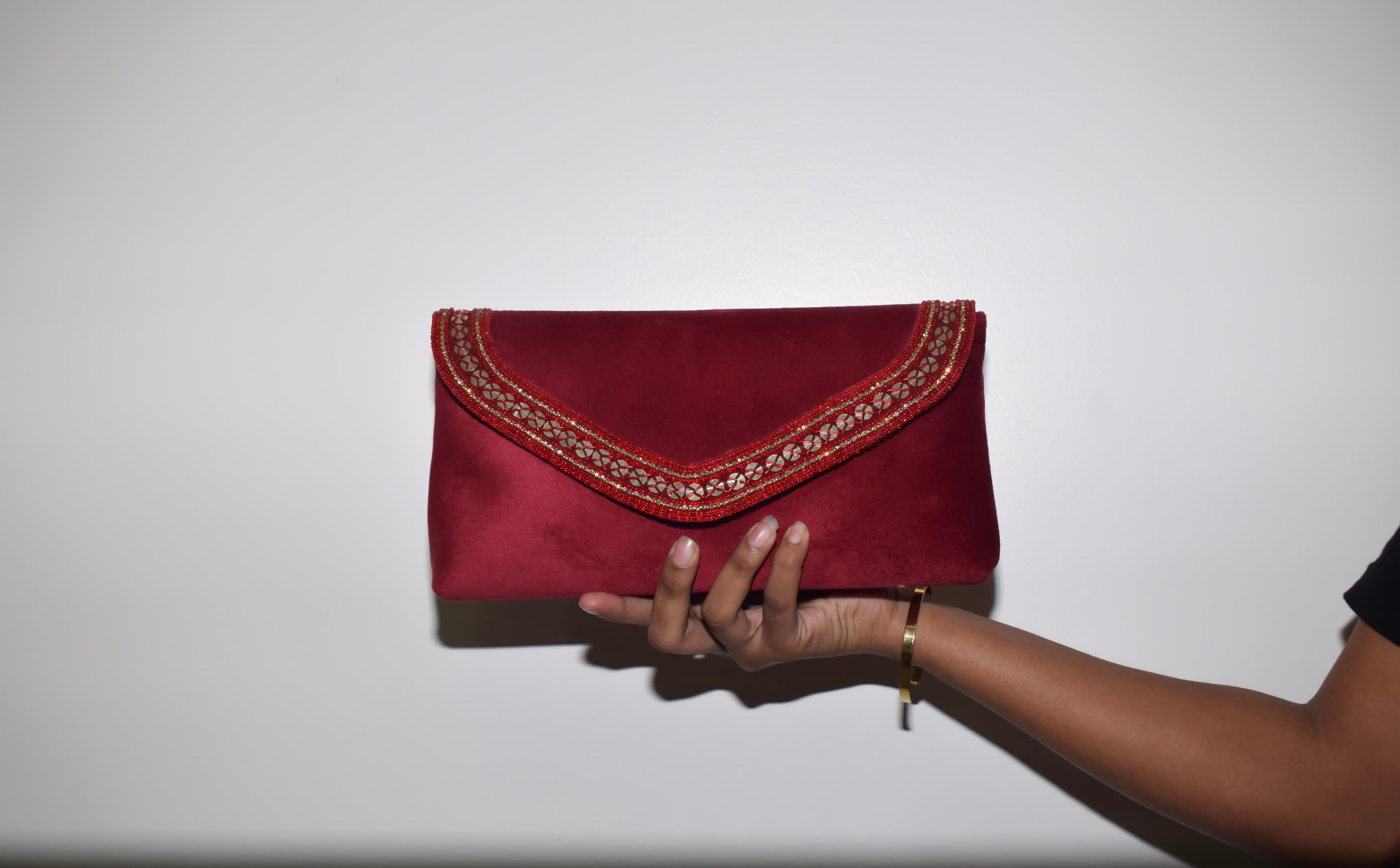 Bellissima Boutique Pune - Functional Red Velvet Clutch with Sling